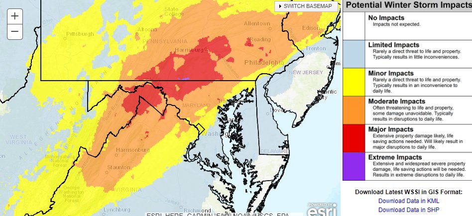 MissAshes92's tweet photo. Need a new Winter Storm Impact resource? Check out the @NWSWPC Winter Storm Severity Index (WSSI) to see how winter storms may translate to local impacts.

I added it to my WX tool folder for situational awareness. 😉

#EMGTwitter #WxEm #MDWX #VAWX
https://t.co/9JbM5qyCAC https://t.co/hMFvASKwUf