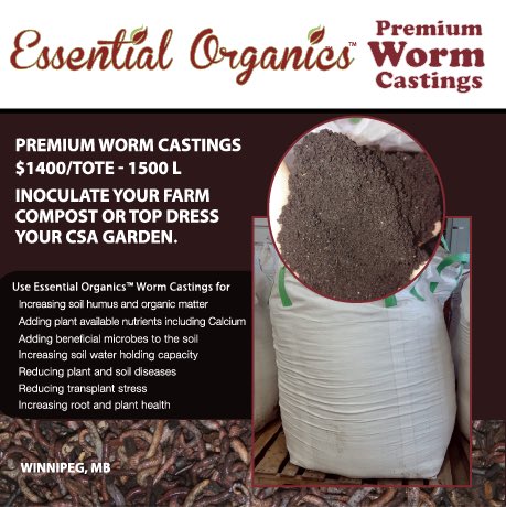 Essential Organics Premium Worm Castings
Bulk totes for $1400 + applicable taxes and shipping
Inoculate your farm compost or top dress your CSA garden
#wormcastings #ecotea #winnipeg #soilhealth #soil #gardenerslife #garden #farmers #winnipegfarmersmarket #overtonenvironmental