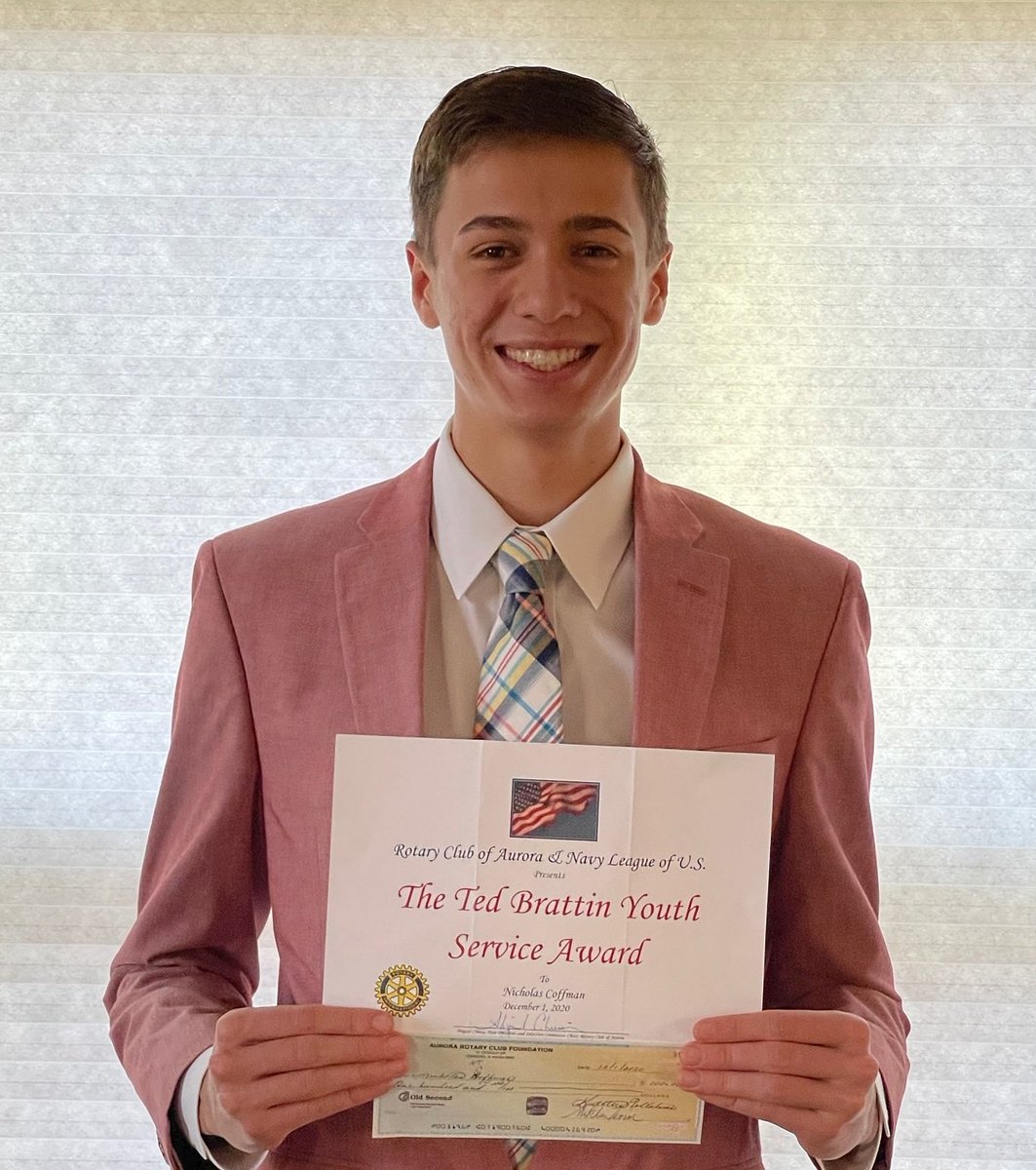 marmionacademy's tweet image. Senior Nicholas Coffman is a recipient of the 2020 Ted Brattin Youth Service Award, sponsored by the Rotary Club of Aurora and the Navy League of the United States-Aurora Council.  This annual award is presented to Fox Valley youth ages 14-19!