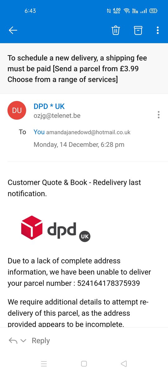 Mand_1981's tweet image. 3rd email I have had now.. how many will fall for this, right on top of Christmas how can they sleep at night 😡 just look at that email address