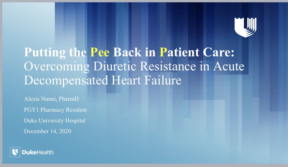 AlexisNanni4's tweet photo. Presented my first ever CE presentation today to the Duke pharmacy department!!! Couldn’t have done it without the mentorship of my fabulous preceptors @MoMo_Conway &amp; Cody! let’s do it again next year 😉 https://t.co/h6ElJH1IAb