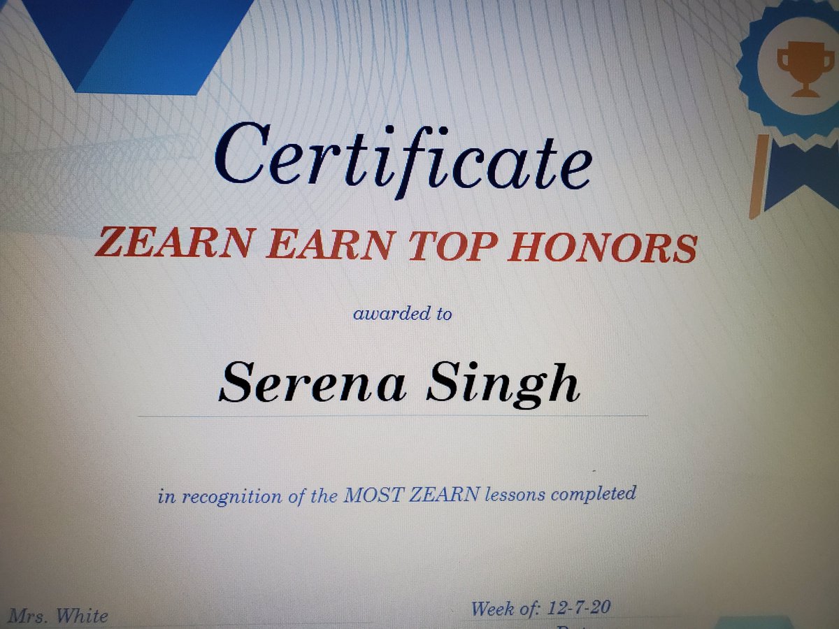 PWhite2Learn's tweet photo. CONGRATULATIONS to our ZEARN EARN top honors from the week of 12-7-20:
-(Gr7 HMRM competition) 
Mclean-MOST STUDENTS completing 4+ lessons
-(HMRM Highest)
Mickel W.-24 (Mclean)
Serena S.-9 (Khasnavis)
Sincere W.-9 (Bonet)
#BEtheChange #theseBeesareZEARNING https://t.co/2ZehjwMHFW