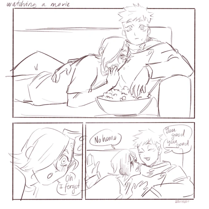 I just wanted to draw something cute with Yuji and Junpei before all the pain and suffering.... so have them watching the movie after dinner 
