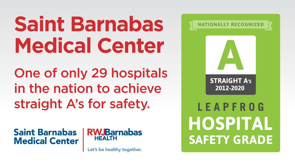 CBMCNJ's tweet photo. Saint Barnabas Medical Center has been nationally recognized for its 18th consecutive ‘A’ grade by The Leapfrog Group! 

Congratulations to the physicians, employees and volunteers at #SaintBarnabasNJ on receiving this prestigious honor!

#LetsBeHealthyTogether https://t.co/u6tshTzl0N