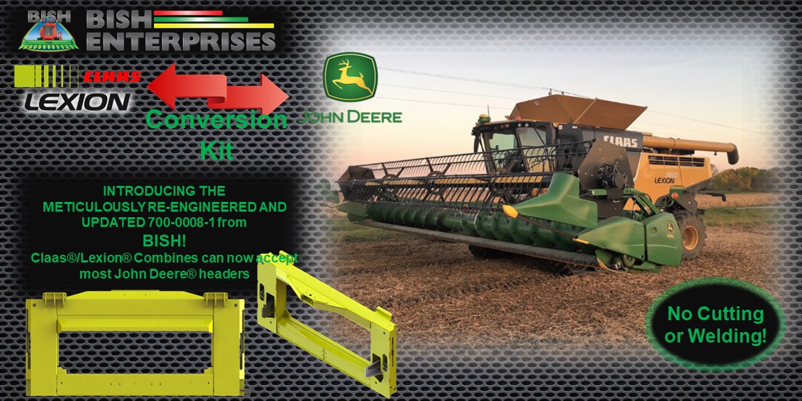 BuiltBISH's tweet photo. Claas/Lexion #combines can now accept most #JohnDeere #headers using our re-engineered 700-0008 #conversionkit. No cutting or welding needed! Call today to learn more. (402)-849-2674 #BishBuilt #farming #agriculture #Claas #Lexion #adapters https://t.co/o18Ckfi0bR