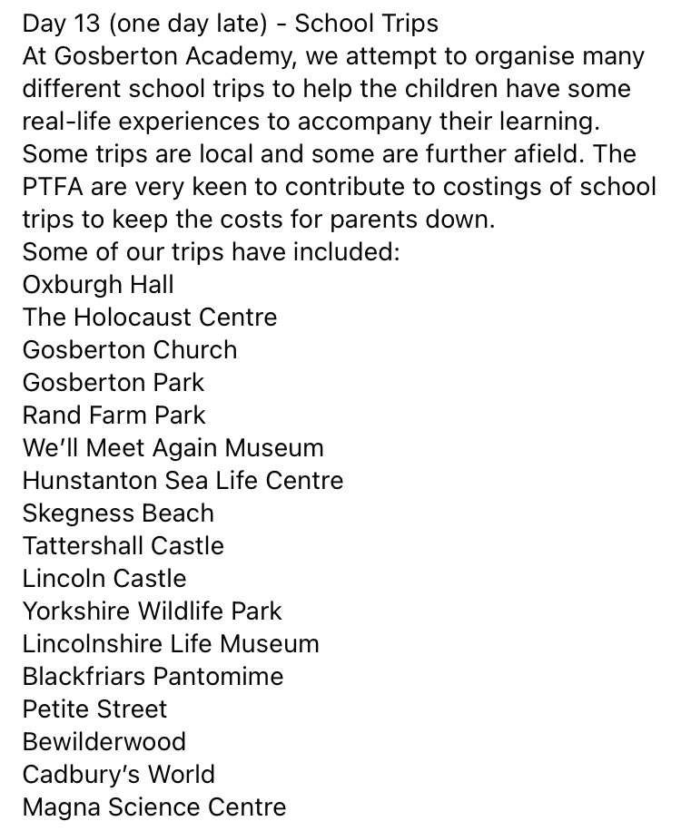 GosbertonAcad's tweet photo. Day 13 (albeit it a day late) and Day 14 have been posted on Facebook, looking at our school trips and residential experiences. #TripsAndVisits #MakingEveryTripCount #ExperiencesAwayFromSchool https://t.co/3lVjJaeLNC