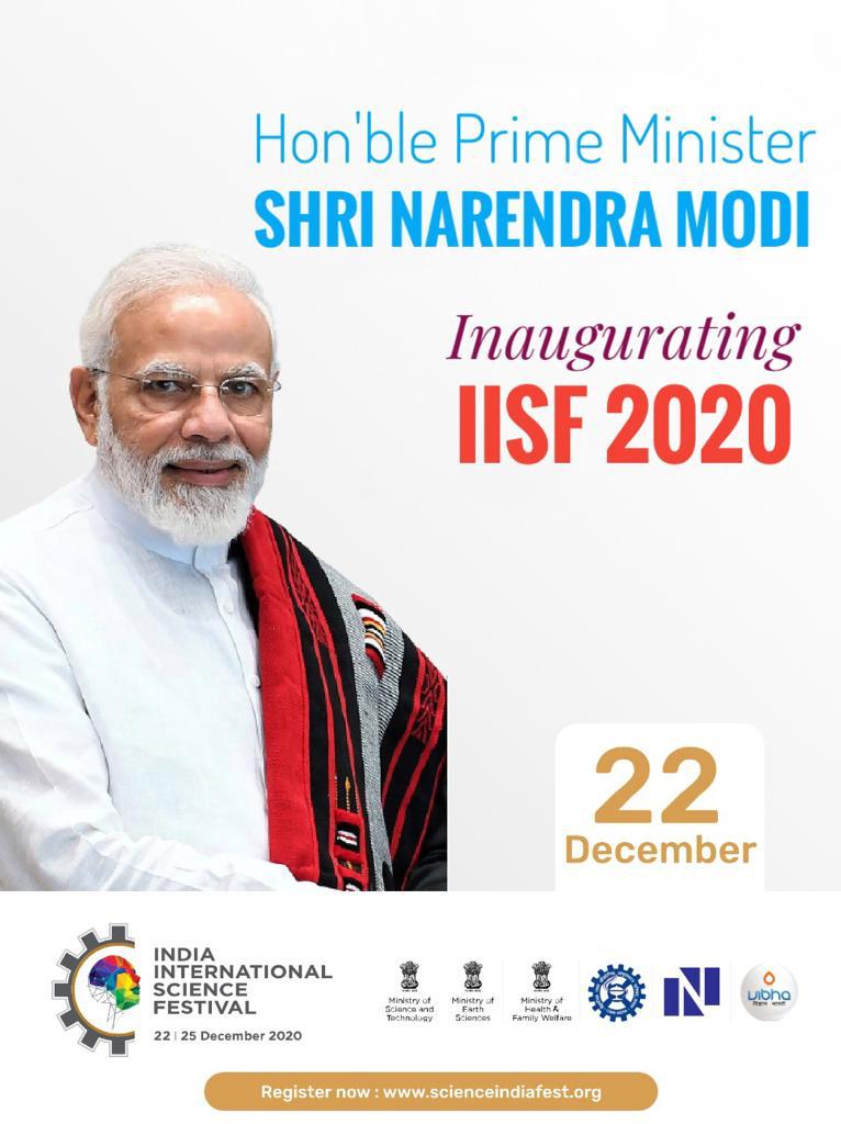 Vibha_India's tweet image. Team @iisfest, @CSIR_IND &amp;amp;  @Vibha_India are happy to announce that, Hon&apos;ble Prime Minister of India @narendramodi ji will inaugurate India International Science Festival on 22nd December 2020

@PMOIndia @drharshvardhan @moesgoi @MoHFW_INDIA  @IndiaDST @jayantss66 @shekhar_mande