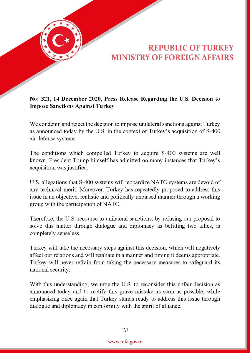 MFATurkiye's tweet photo. Press Release Regarding the U.S. Decision to Impose Sanctions Against Turkey https://t.co/t7RSTdu81y https://t.co/knfDxxQet4