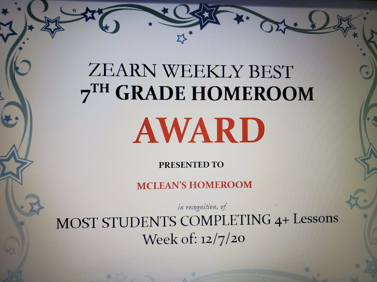 PWhite2Learn's tweet photo. CONGRATULATIONS to our ZEARN EARN top honors from the week of 12-7-20:
-(Gr7 HMRM competition) 
Mclean-MOST STUDENTS completing 4+ lessons
-(HMRM Highest)
Mickel W.-24 (Mclean)
Serena S.-9 (Khasnavis)
Sincere W.-9 (Bonet)
#BEtheChange #theseBeesareZEARNING https://t.co/2ZehjwMHFW