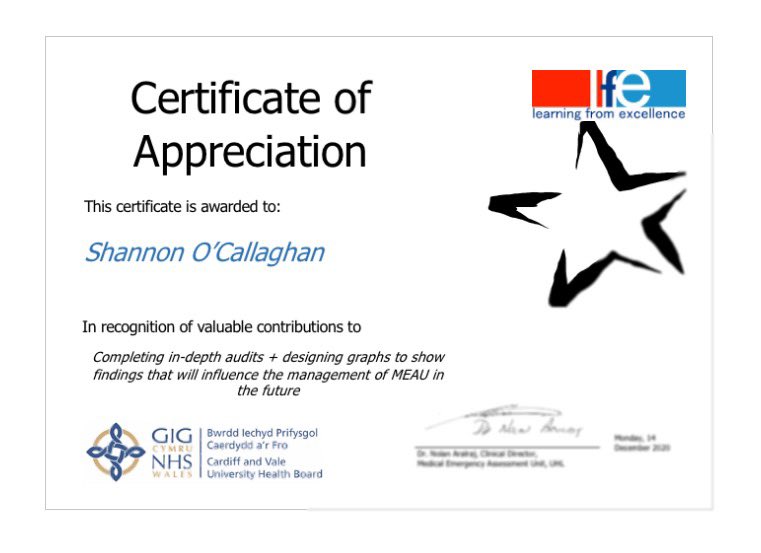 Shannon_OCall's tweet photo. What a lovely surprise I had in an email today. I'd been nominated for an award for 'excellent contributions to audit' by the lovely Julia Evans. Day made - it's the little things 😌 #learningfromexcellence #uhl https://t.co/invVTf2ieB