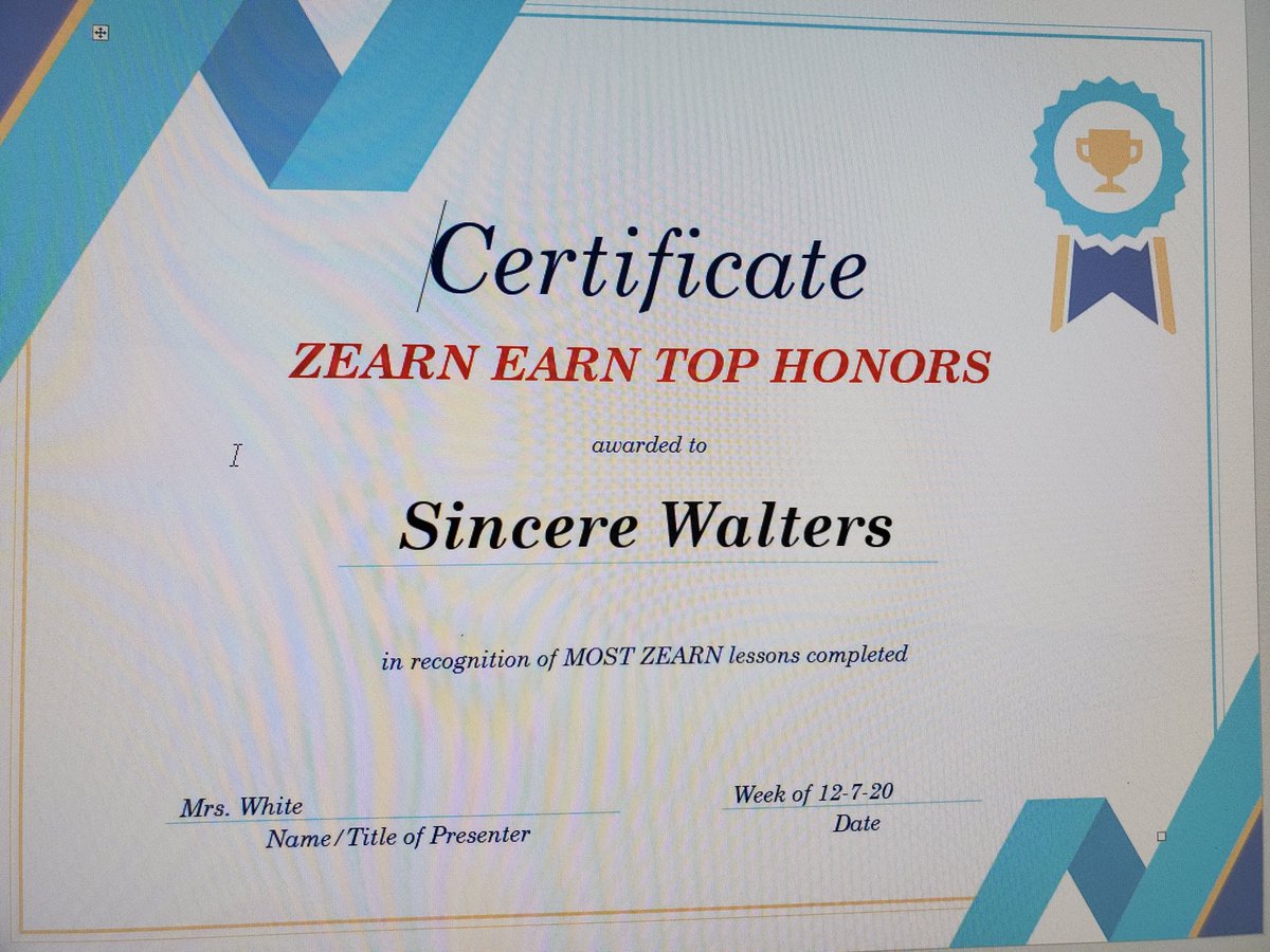 PWhite2Learn's tweet photo. CONGRATULATIONS to our ZEARN EARN top honors from the week of 12-7-20:
-(Gr7 HMRM competition) 
Mclean-MOST STUDENTS completing 4+ lessons
-(HMRM Highest)
Mickel W.-24 (Mclean)
Serena S.-9 (Khasnavis)
Sincere W.-9 (Bonet)
#BEtheChange #theseBeesareZEARNING https://t.co/2ZehjwMHFW