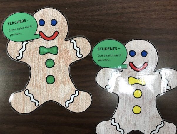 The two gingerbread men (one for students and one for teachers) are out and about.  Find &amp; return the gingerbread man to room 151 for a gift card.