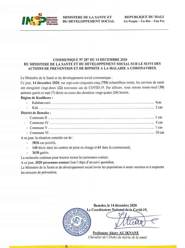 Communiqué n°287 #MSDS #COVID19