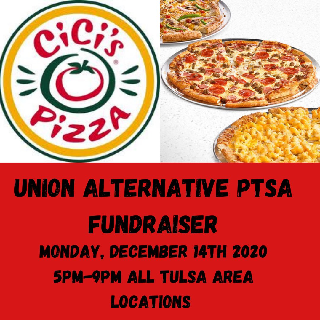 Union Alternative (@unionalted) on Twitter photo TONIGHT!!
🍕Let Cicis take care of dinner. Visit your favorite Cicis in the Tulsa Area from 5pm-9pm on December 14th and mention you are supporting <a href="/UnionAltEd/">Union Alternative</a> 🍕Thank you!! TONIGHT!!
🍕Let Cicis take care of dinner. Visit your favorite Cicis in the Tulsa Area from 5pm-9pm on December 14th and mention you are supporting <a href="/UnionAltEd/">Union Alternative</a> 🍕Thank you!!