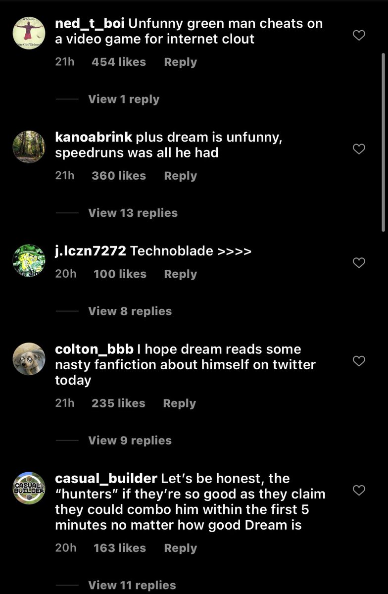 technobladie's tweet photo. the amount of hate i’m seeing towards dream in instagram comment sections is actually sad. like why do people have to be so rude? 
literally hateful people are only like this because they’re jealous that dream has something they’ll never have. ❤️ https://t.co/G5gCewFuzD
