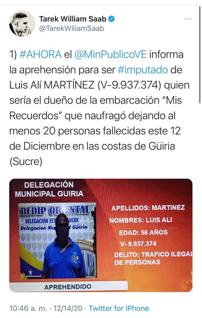 aliciarivastor2's tweet photo. Venezuela se luto por náufragos venezolanos, mientras @TarekWiliamSaab pone preso al dueño de la barca #NoMásNáufragos https://t.co/Lf7AXIANXy