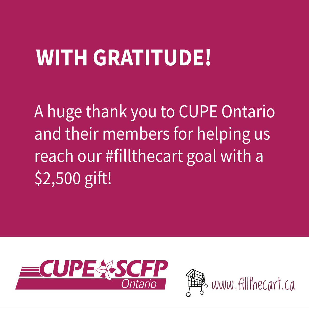 mabellearts's tweet photo. A huge thank you to CUPE Ontario and their members for helping us reach our #fillthecart goal! @CUPEOntario https://t.co/6GYlU6zQ3W