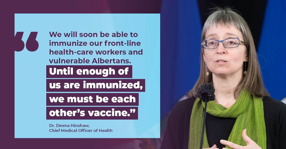 We will immunize as many people as possible as the vaccines arrive. These vaccines offer us much hope, but we must all continue to follow public health guidance to help keep Albertans safe. 6/6