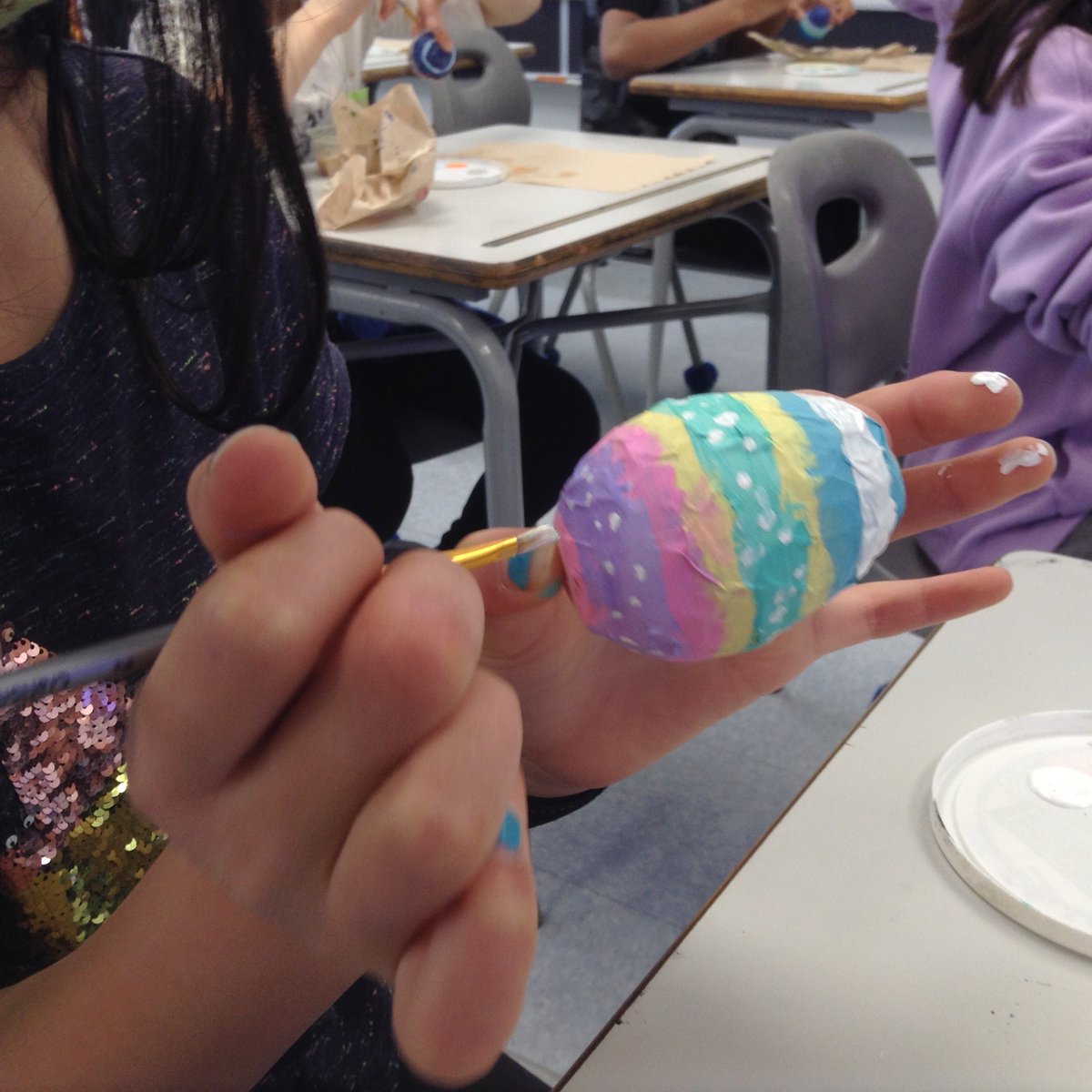Ms_C_Dickson's tweet photo. Gr 5 Fine Arts: Ms. O's class finished detailing their shaker eggs today. We practiced a quick version of "Jingle Bells" using only homemade percussion instruments! #Edgemontstrong @EdgemontCBE https://t.co/IdcQH8SKFQ