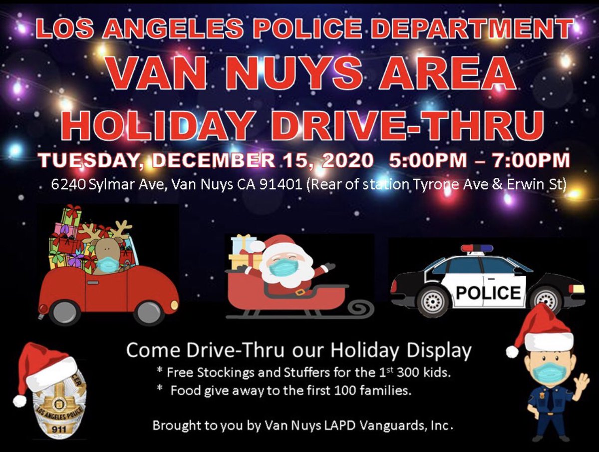 Don’t forget to Jingle all the way down to Van Nuys Police Station for our Holiday Drive-Thru Tomorrow evening ⛄️