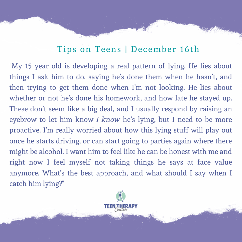 TeenTherapyHelp's tweet photo. WHAT, TEENAGERS LIE?! Yes, and often! But what should you do about it?

Tune in on Wednesday, December 16th at 12:00pm to hear Kent talk about it. Join the conversation in our Facebook group @TipsOnTeens.

#teentherapy   #childtherapy #teenmentalhealth  #parentingtips https://t.co/VJpXojLxO5