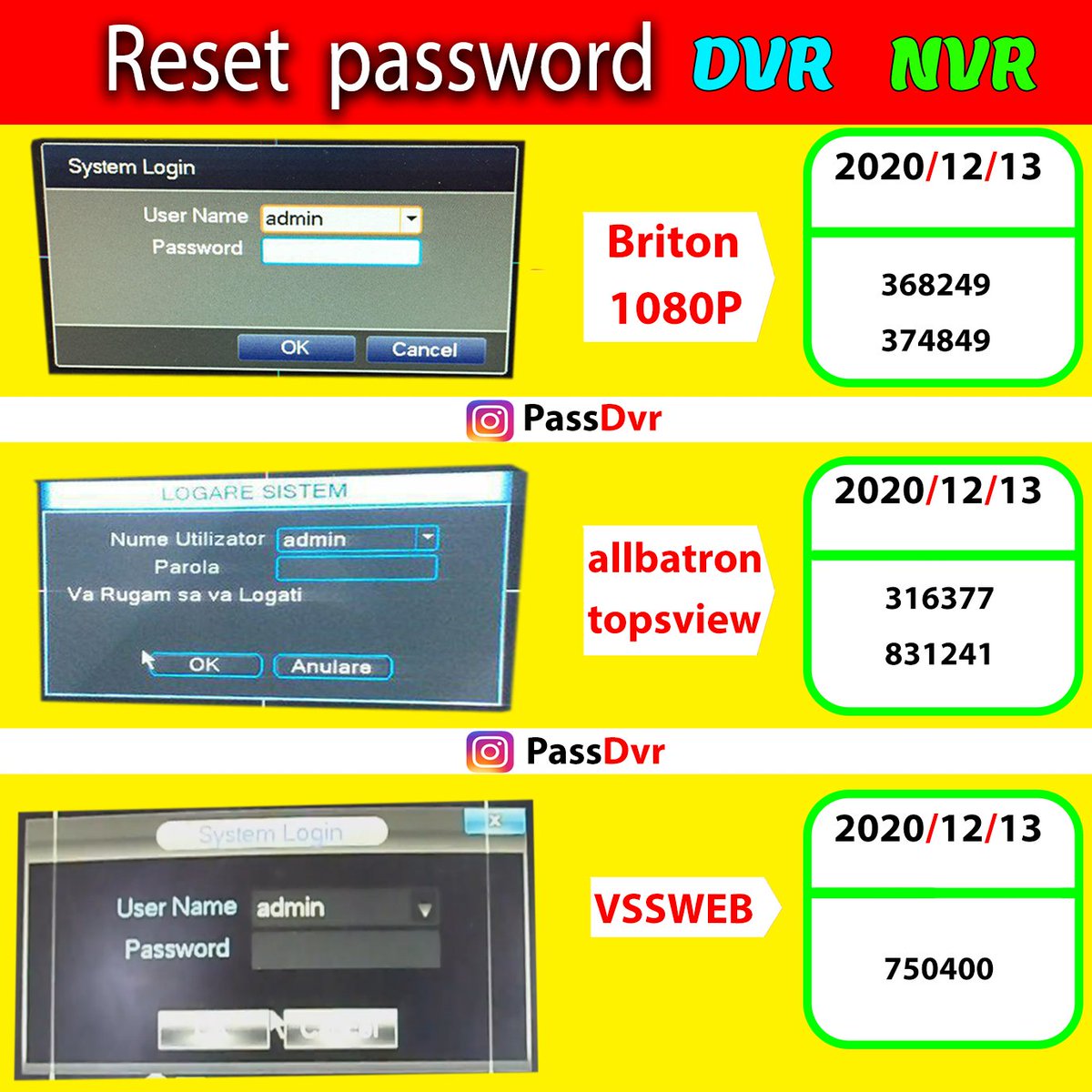 passdvr's tweet photo. Send me a message to get the password of other dates or other models directly

#dvr #nvr #password
#superpassword #reset #reset_password #resetpassword
#security #system #security_system #camera #cctv #cctvcamera #cctv_camera #hikvision #dahua #ip #ipcamera #cctvcamera #bms https://t.co/3ZFmuMatYU