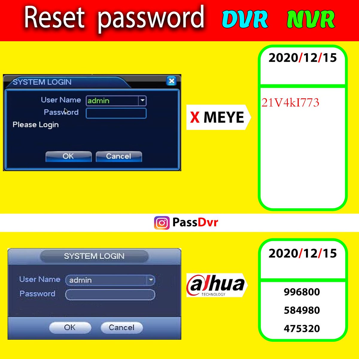 passdvr's tweet photo. Send me a message to get the password of other dates or other models directly
#dvr #nvr #password
#superpassword #reset #reset_password #resetpassword
#security #system #security_system #camera #cctv #cctvcamera #cctv_camera #hikvision #dahua #ip #ipcamera #cctvcamera #bms https://t.co/JxEG7TzXPa