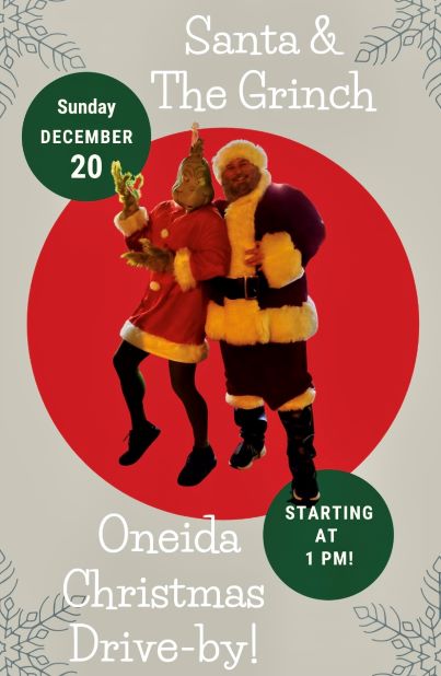 oneidacity's tweet image. City News -Oneida Christmas Drive-by! 

Starting at 1 pm on Sunday, December 20th Santa will be in the Fire Truck and The Grinch will lead the way with OPD! ....
 mailchi.mp/11326098cf6a/m…