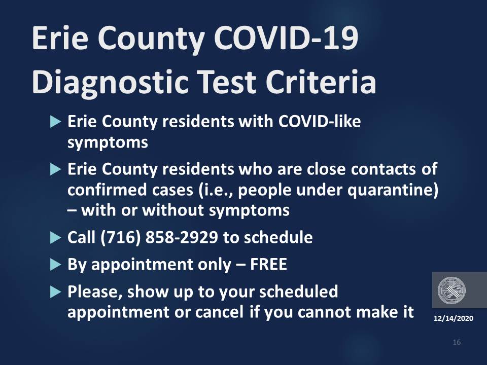 As a reminder, here is the current testing criteria for Erie County: