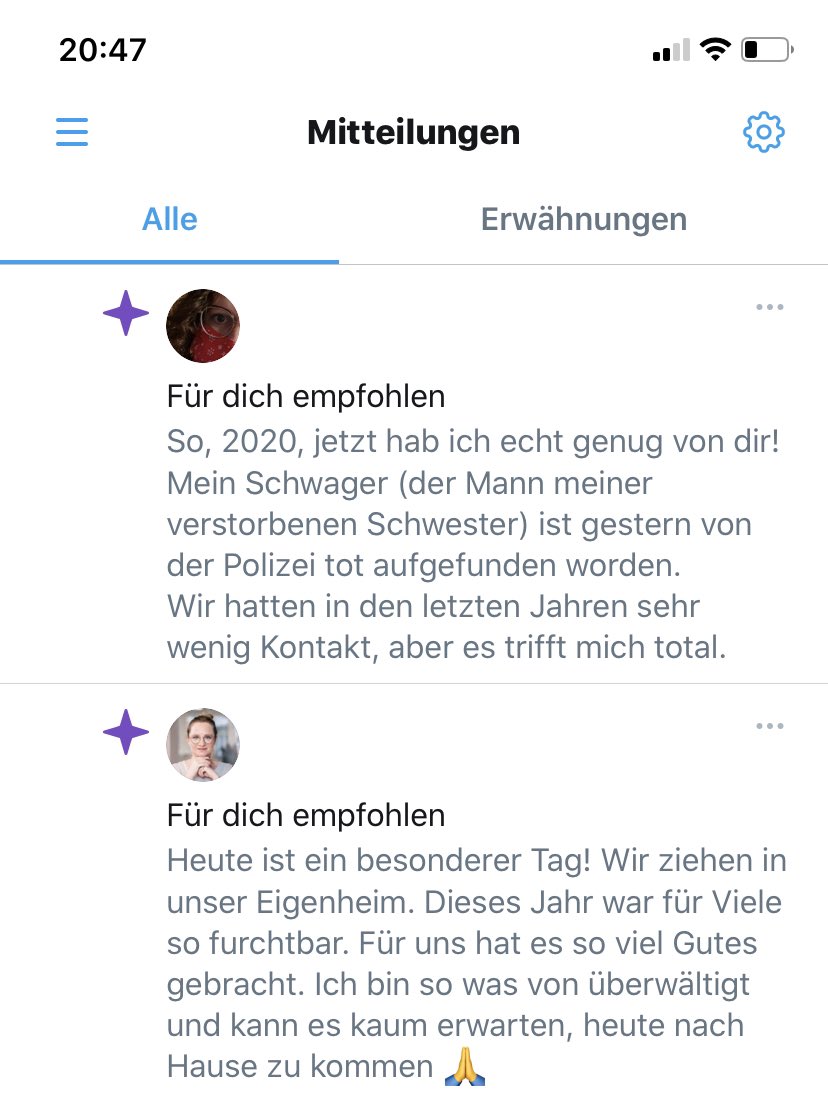 Zwei Tweets, die Twitter mir heut gleichermaßen empfiehlt. Besser kann man das Spannungsfeld dieses Jahres wohl nicht beschreiben. #2020InANutshell