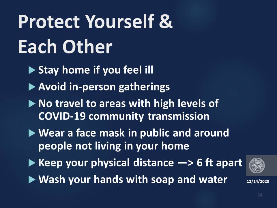 Protect yourself while protecting others. Wear a mask, wsh your hands for 20 seconds frequently, and please, please, please stay home if you are feeling ill. More details below.