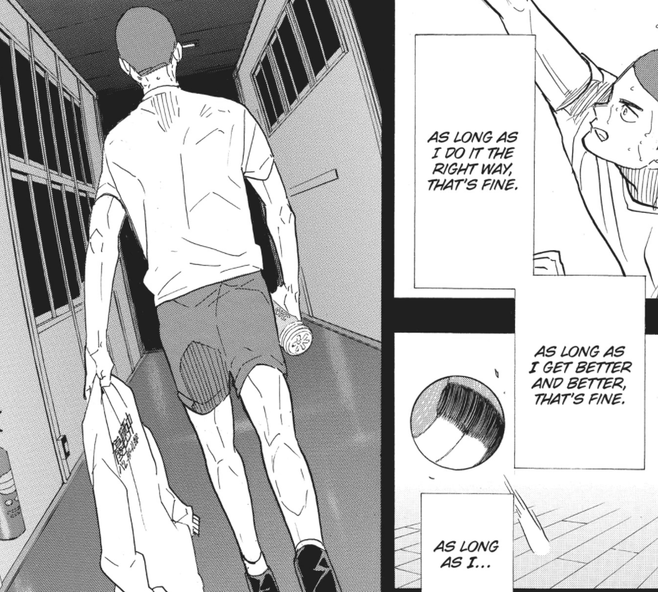 Hirugami starts working excessively hard and it's reflected in his mental state. His first mantra is "I want...", to "Don't" to "As long as I/ I have to." More and more restrictive as time passes. Poor kid does not even realize he's depressed as he no longer cares about food even