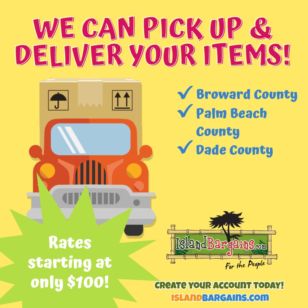 IslandBargains's tweet photo. No matter how big or small, we're able to pick up or deliver your packages to Broward, Palm Beach and Dade Counties. Learn more! https://t.co/973B7iNvEO
.
.
.
#pickup #delivery #browardcounty #palmbeach #dadecounty #cargo #freight #caribbean #island #shipping #islandbargains https://t.co/H3igvyBz6L