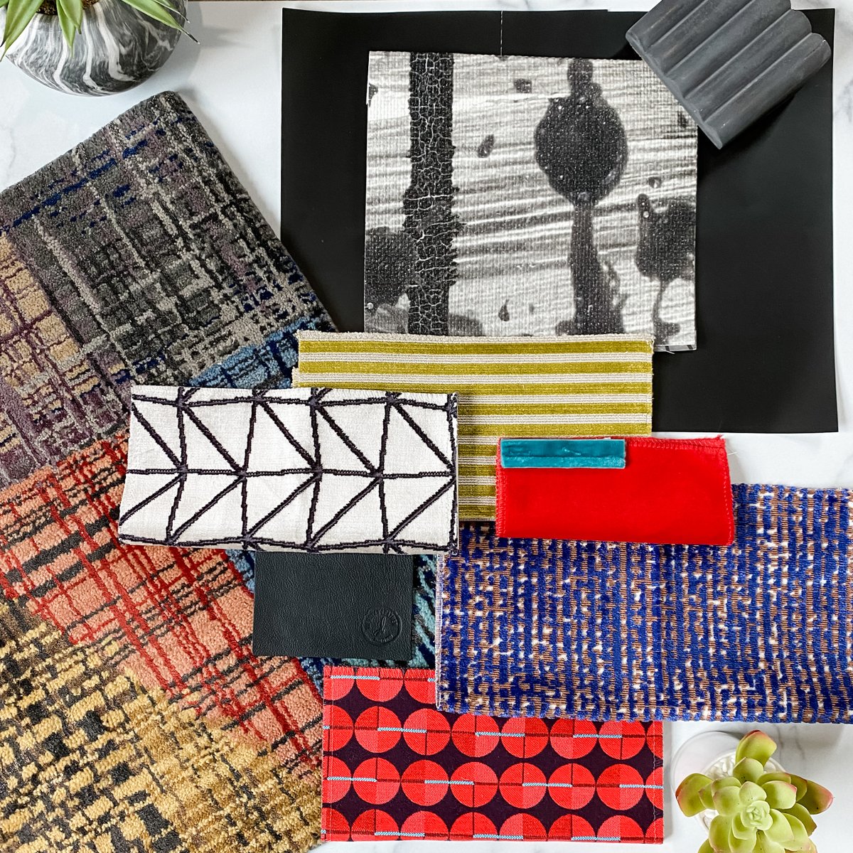 LisaGilmore__'s tweet photo. ⁣The palette for our client's future den is bursting with color, pattern, texture and fun! ⠀
What's your guess on which fabric shown will be the sofa fabric?⠀
⁉ ⁉ ⁉ ⠀
#lisagilmoredesign #liveableglamour #interiordesign⠀ https://t.co/ZMyPcVzinf