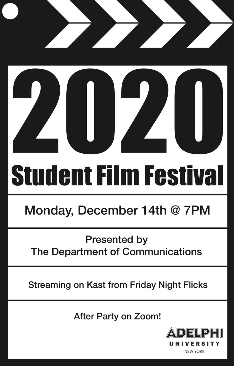 AUCommDept's tweet photo. TODAY'S THE DAY!  Be sure to tune into our Film Festival tonight at 7pm!  The link for the stream and after party are in our bio! 📽️🎞️ @AdelphiU https://t.co/DgZhDmniiB