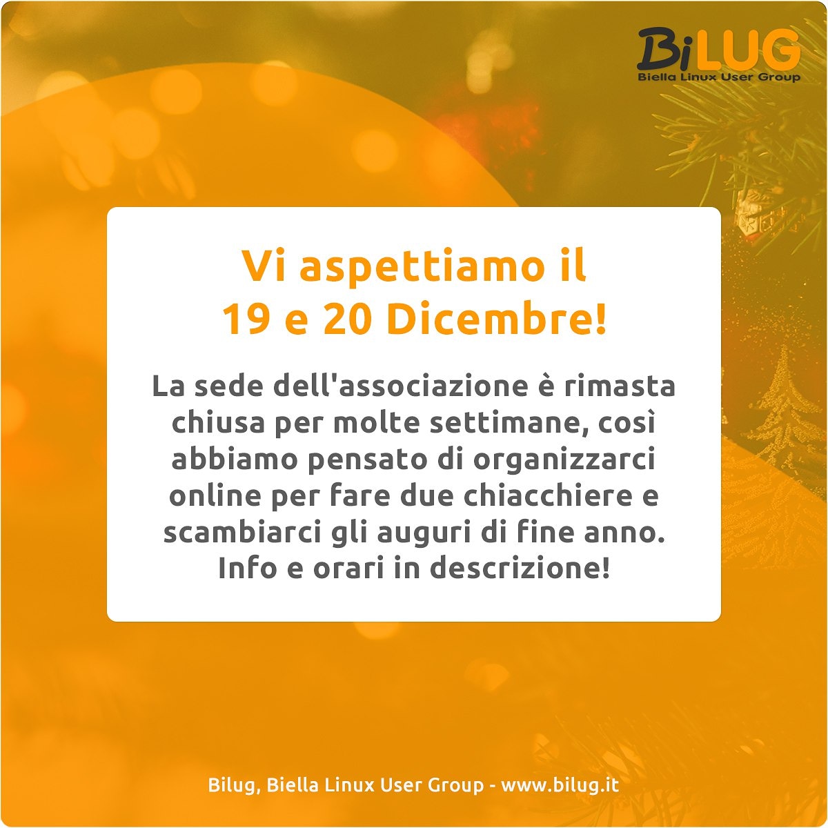Bi_LUG's tweet photo. Vi aspettiamo! Soci, sostenitori e amici! Ci troveremo sabato 19 e domenica 20 dalle 20.30 fino alle 22, utilizzando il servizio di video conferenza di Jitsi, a questo indirizzo:

https://t.co/uP2bm1lKmF https://t.co/SXgp1dkvqx