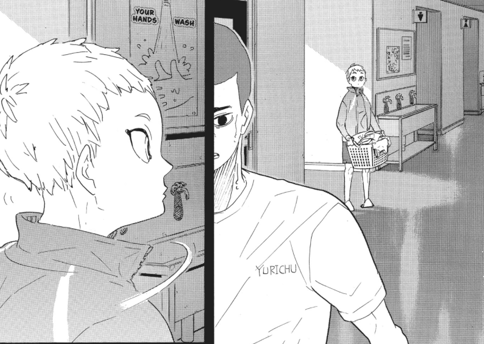But it doesn't change the fact that he's absolutely miserable doing it, never happy with himself. Hirugami continues to spiral in his depressive state-- volleyball obscuring things he loved (his dog), his teammates save for Hoshiumi don't notice something is wrong with him.