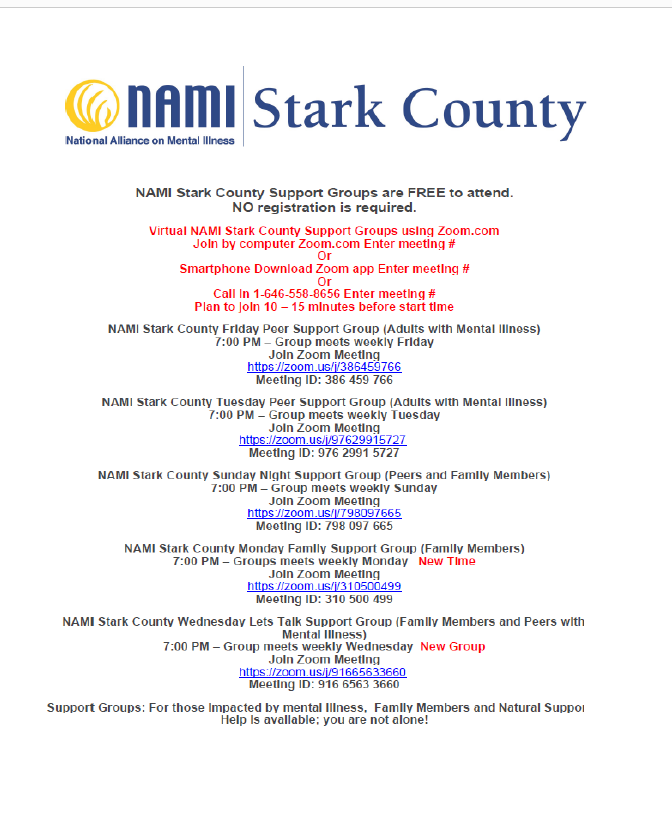 NAMIStarkCounty's tweet photo. Mental Health Support Groups. https://t.co/bWLGXvgXR4