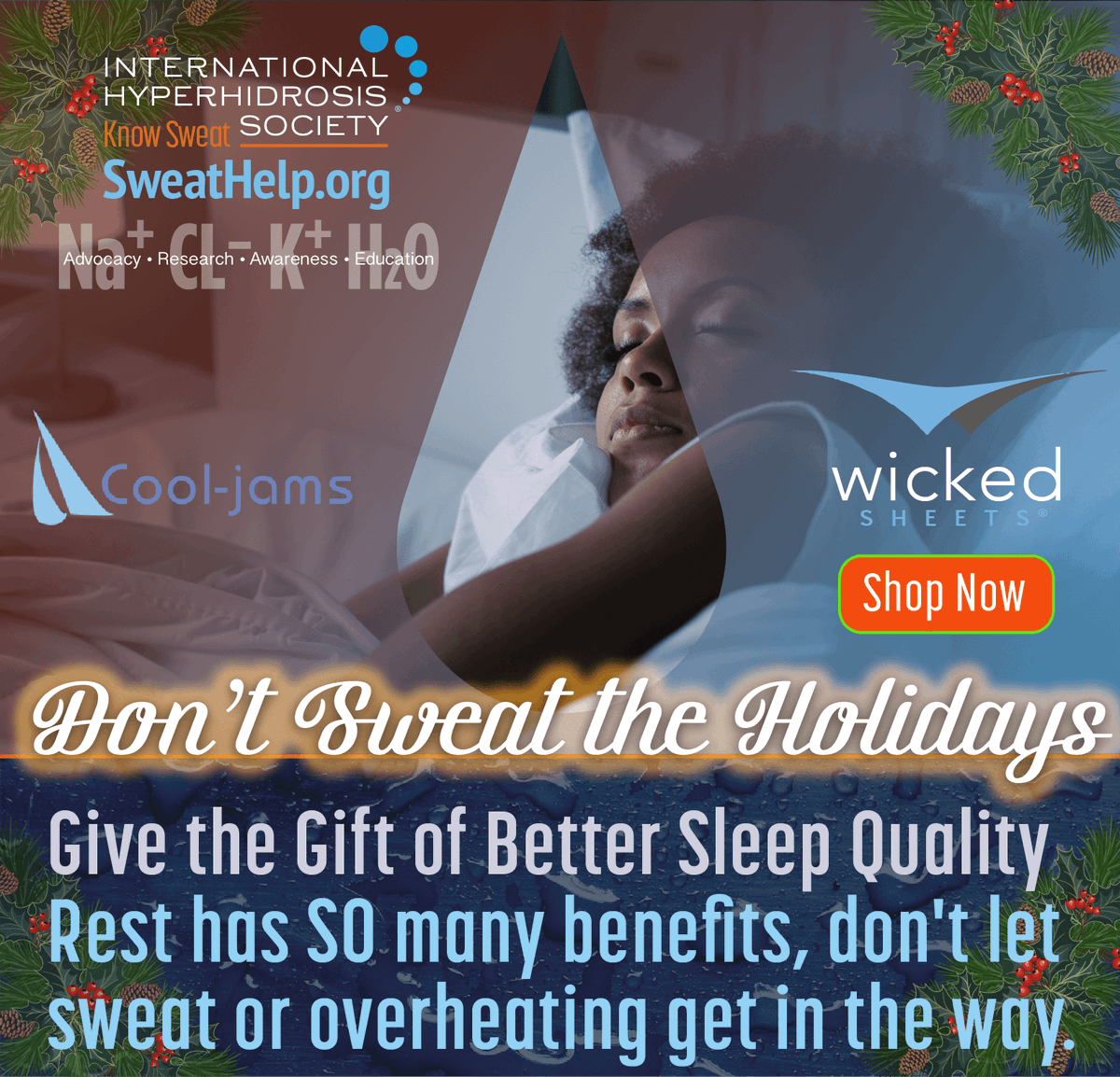 WeKnowSweat's tweet photo. Sleep helps us feel better, control weight + more. 2 companies who support the International Hyperhidrosis Society also innovate so #ExcessiveSweating sufferers can sleep well. Discover @Cooljams & @WickedSheets & get discounts on cool (literally) stuff: https://t.co/f1eLhmdsXM https://t.co/GD3tHHqvj2