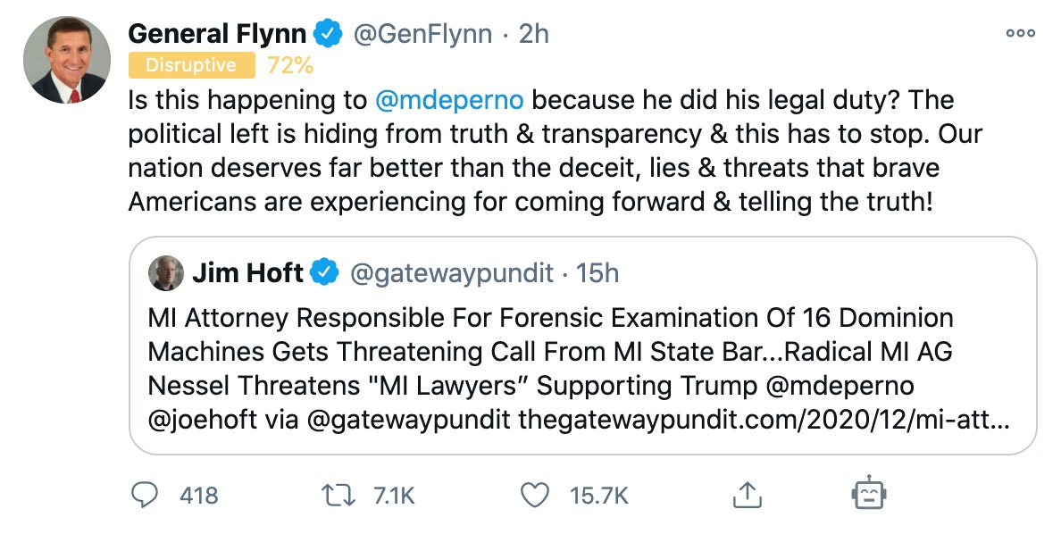 PS6: And what is Michael Flynn tweeting about obsessively at the very moment Donald Trump—his possible co-conspirator in a federal bribery case—is tweeting about the Flynn-connected "Allied Security Operations Group" case in Michigan? You guessed it: the very same Trumpist fraud.