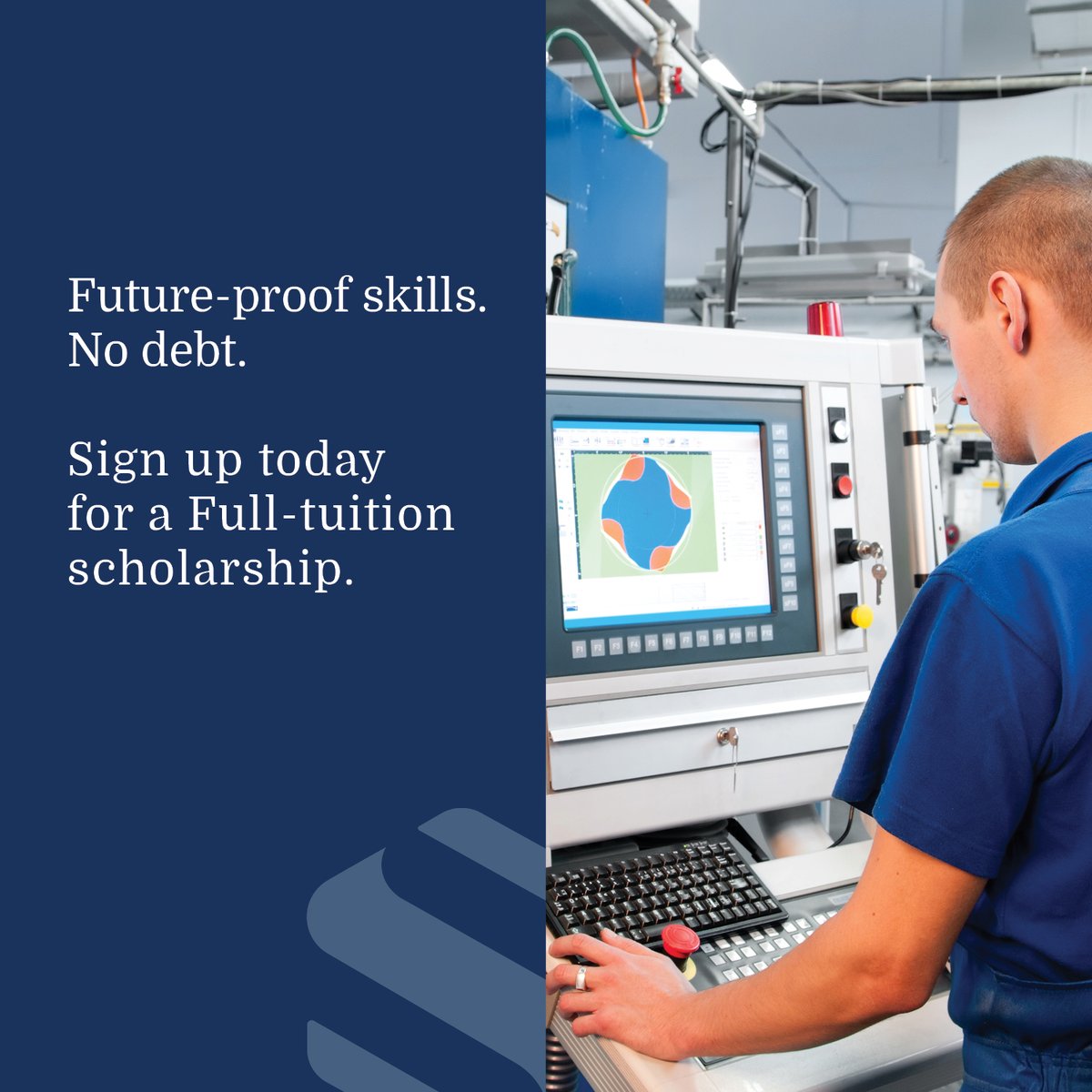 Today is the last day to sign up for a full-tuition scholarship for our Advanced Manufacturing! Don't miss out on this amazing, life-changing opportunity by signing up at skilledkc.org/about-us/conta…