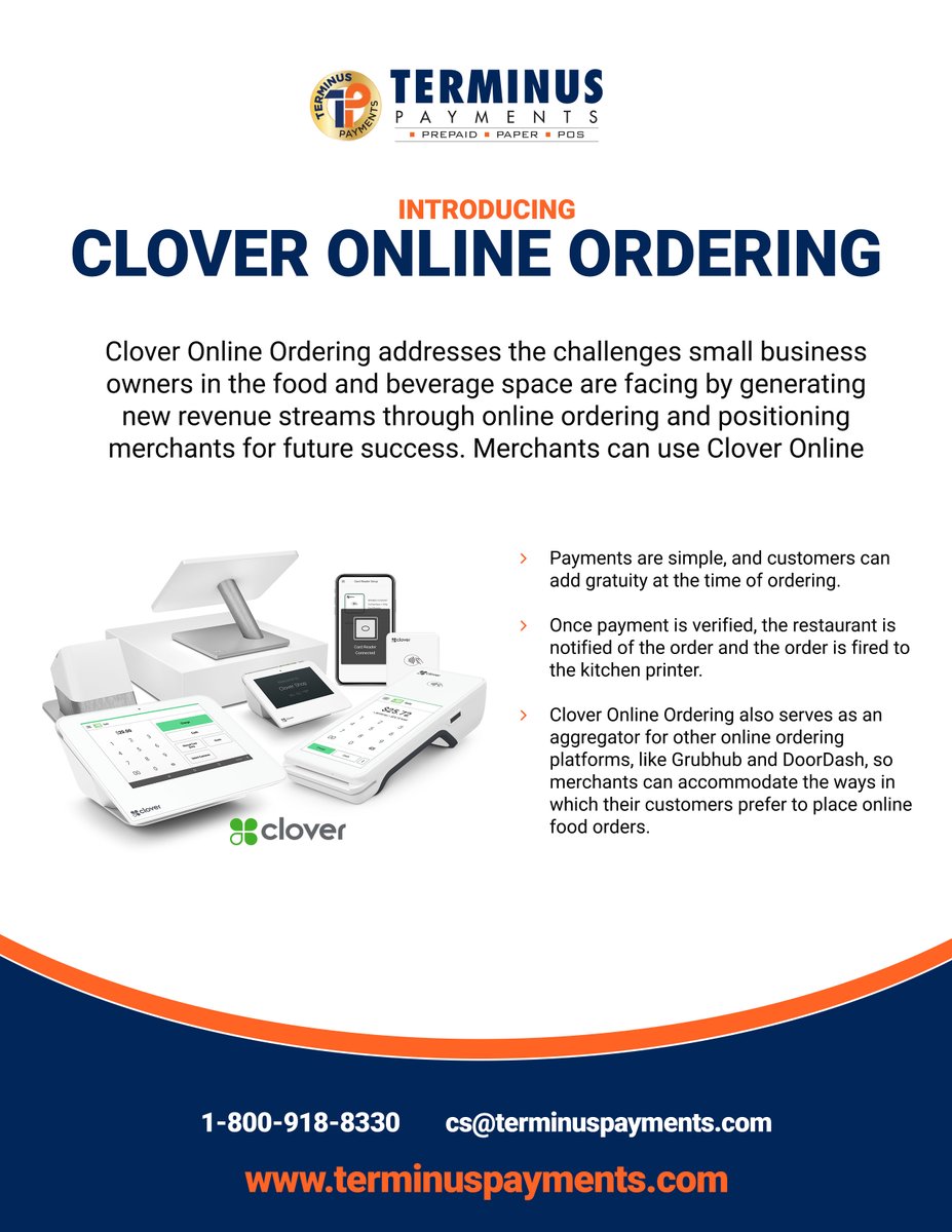 posmerchandise's tweet photo. Introducing Clover Online Ordering for all businesses! Talk to a Consultant Today.  

#TerminusPayments #MerchantServices #OnlineOrdering #POSSystem #Clover #CloverOnlineOrdering

@clovercommerce @FirstData @Fiserv @terminuspayment https://t.co/SlBcw64OsY