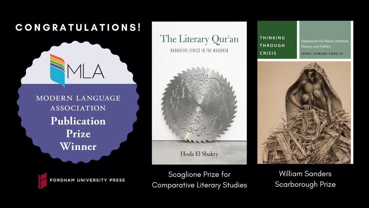 FordhamPress's tweet image. A big congratulations to Hoda El Shakry (@UChicago) and James Edward Ford III (@Occidental) for winning MLA Awards! @MLAnews  #MLA21 @Kateonich @FNachbaur @MorrisonRW @FordhamNYC
