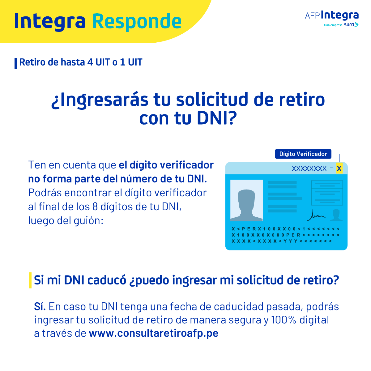 AFP_Integra's tweet photo. #IntegraResponde: En caso ingreses tu solicitud de retiro con tu DNI, te brindamos información importante a tener en cuenta. Recuerda que puedes ingresar tu solicitud en https://t.co/64OLzhzofZ, según el cronograma publicado. https://t.co/PyfFDjEMV8