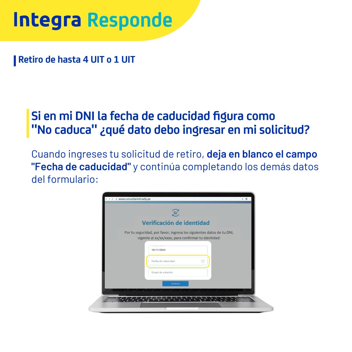 AFP_Integra's tweet photo. #IntegraResponde: En caso ingreses tu solicitud de retiro con tu DNI, te brindamos información importante a tener en cuenta. Recuerda que puedes ingresar tu solicitud en https://t.co/64OLzhzofZ, según el cronograma publicado. https://t.co/PyfFDjEMV8
