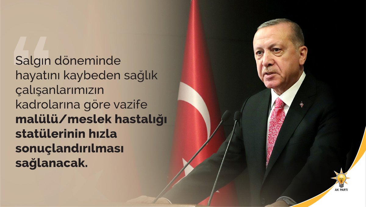 ZekiTosun67's tweet photo. Cumhurbaşkanımız Sayın Recep Tayyip Erdoğan;

Salgın döneminde hayatını kaybeden sağlık çalışanlarımızın kadrolarına göre vazife malülü / meslek hastalığı statülerinin hızla sonuçlandırılması sağlanacak. https://t.co/KVU7IzOurc