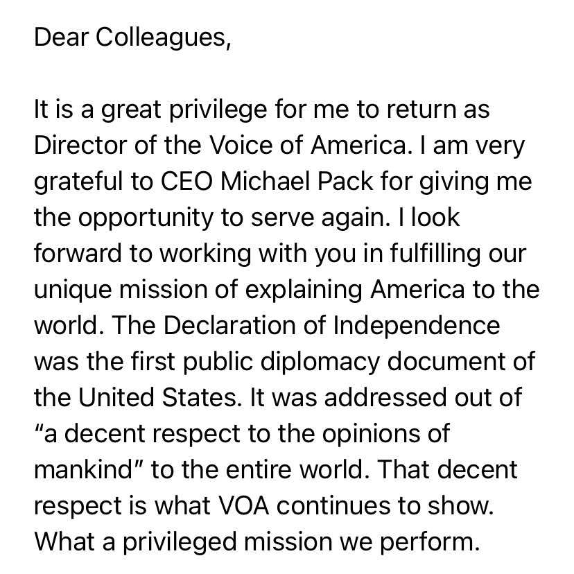 Reilly obliquely addresses controversy stirred by past stances against Muslims and gay marriage:“Over the years, I have written hundreds of articles and a number of books and monographs on a wide array of subjects. They are irrelevant to my duties as VOA Director.”Statement: