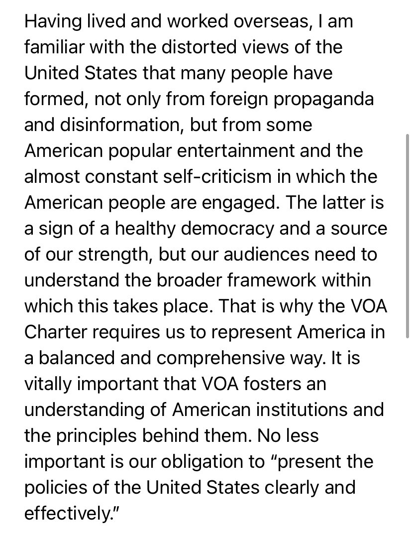Reilly obliquely addresses controversy stirred by past stances against Muslims and gay marriage:“Over the years, I have written hundreds of articles and a number of books and monographs on a wide array of subjects. They are irrelevant to my duties as VOA Director.”Statement: