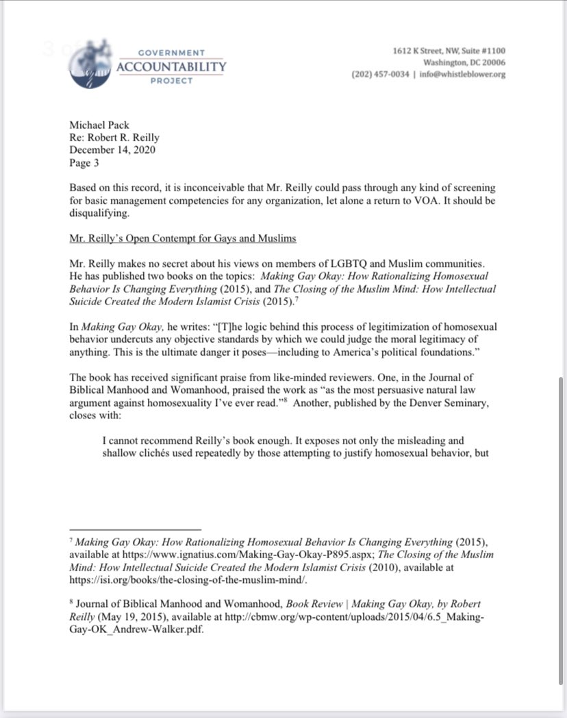 A group of VOA whistleblowers sent a letter to Reilly’s boss, US Agency for Global Media CEO Michael Pack, urging rescinding the appointment. It was sent by their lawyer, David Seide of the non profit Government Accountability Project.