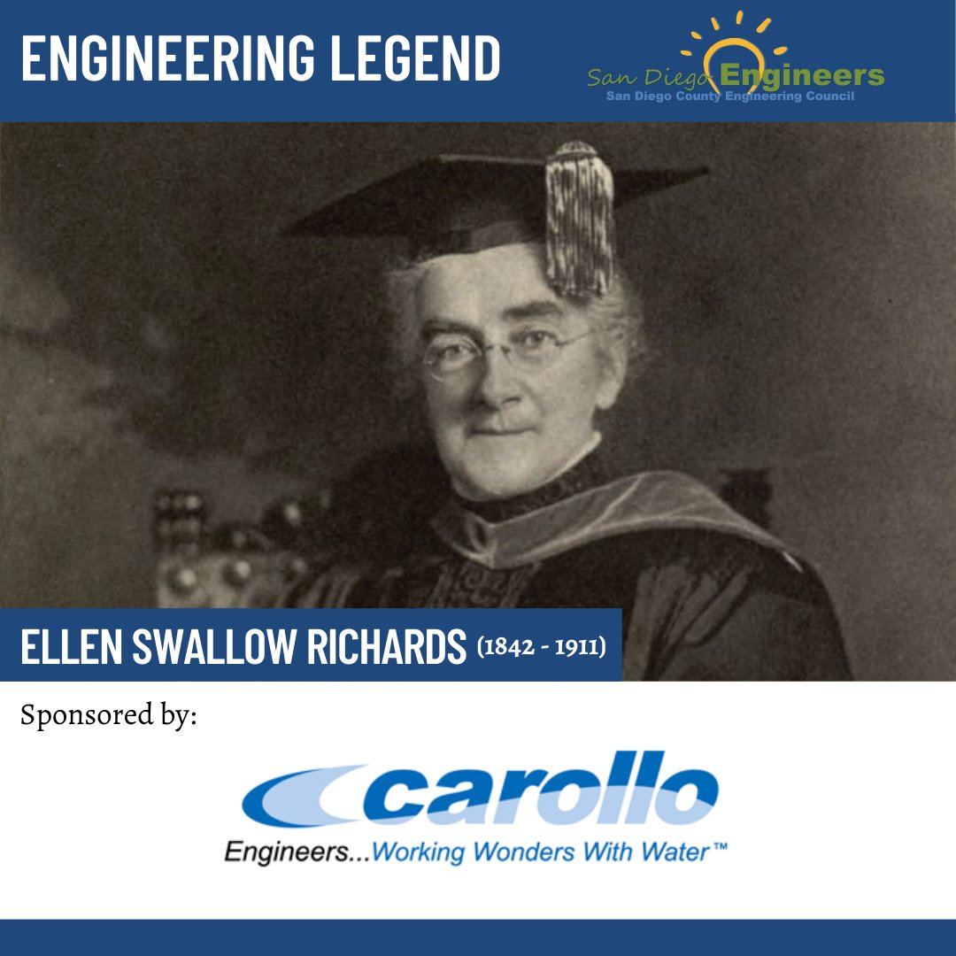 SDEngineers's tweet photo. We appreciate @CarolloTweets, the Carollo Engineers, Inc. sponsoring our Engineers Week Festival on Feb 23-25, 2021. They choose Ellen Richards as their Engineering Legend to inspire the next generation of Engineers! 
#SanDiegoEngineers #EngineeringAbrighterFuture #sponsor https://t.co/5Q9gMLTj05